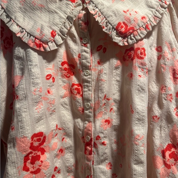 Free People Floral Button-Up Blouse with Ruffled Collar Size Medium - Picture 4 of 8